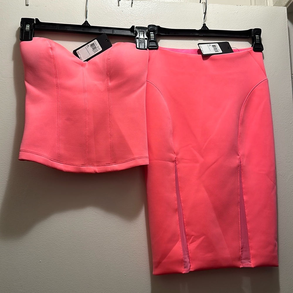 Guess Two Piece Set with Bustier Top and Pencil Skirt with mesh detail.